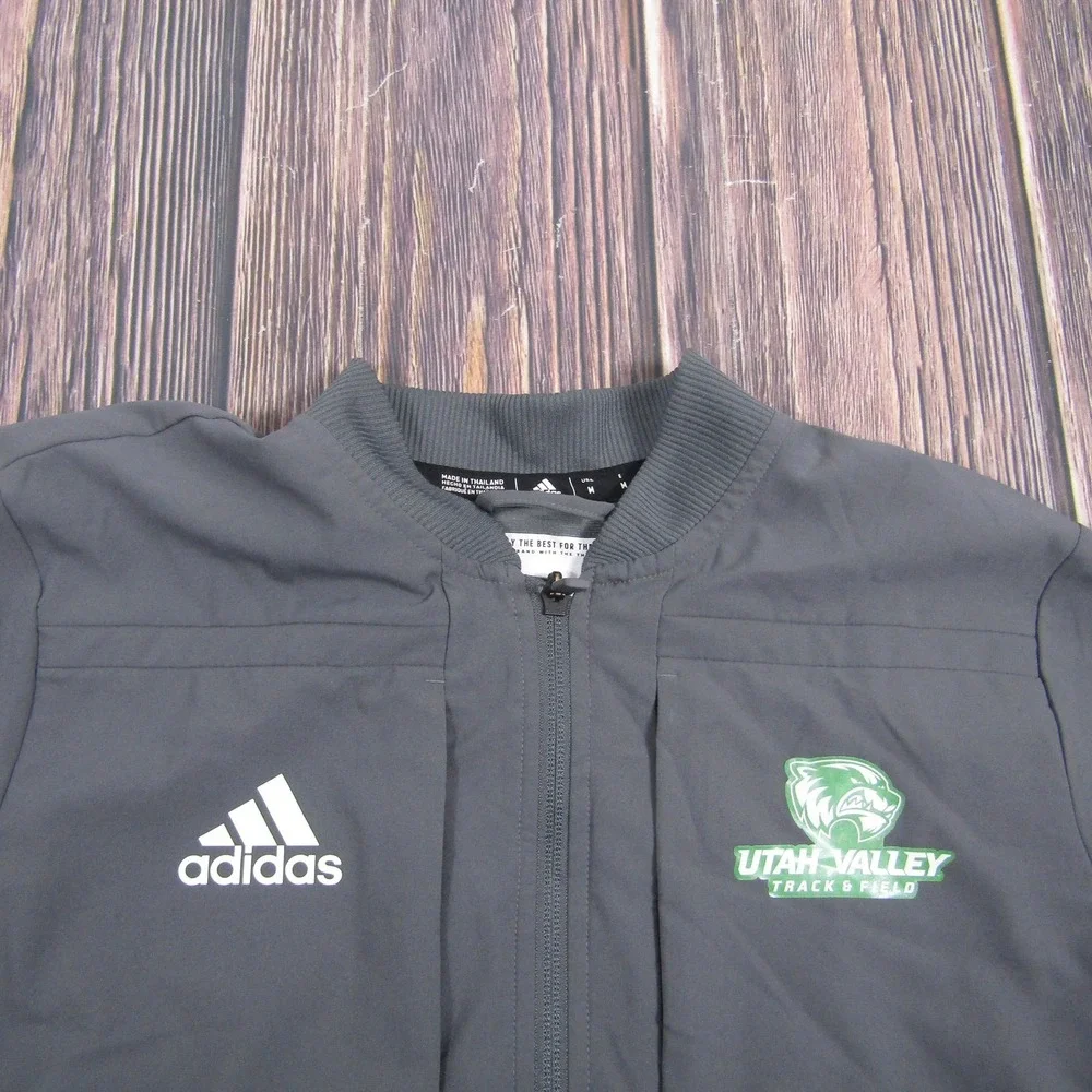 Adidas Utah Valley Track Jacket Mens M Gray Full Zip Wolverines Running Athletic